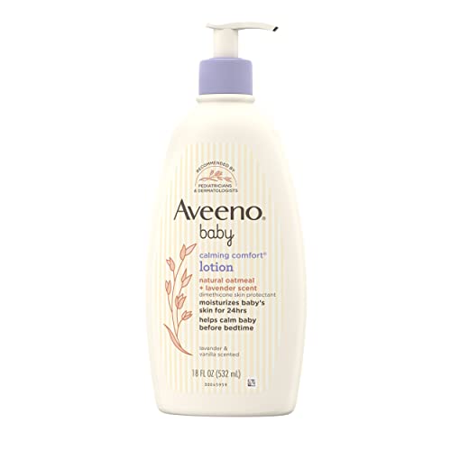 Aveeno Baby Calming Comfort Moisturizing Lotion with Relaxing Lavender & Vanilla Scents, Non-Greasy Body Lotion with Natural Oatmeal & Dimethicone, Paraben- & Phthalate-Free, 18 fl. Oz