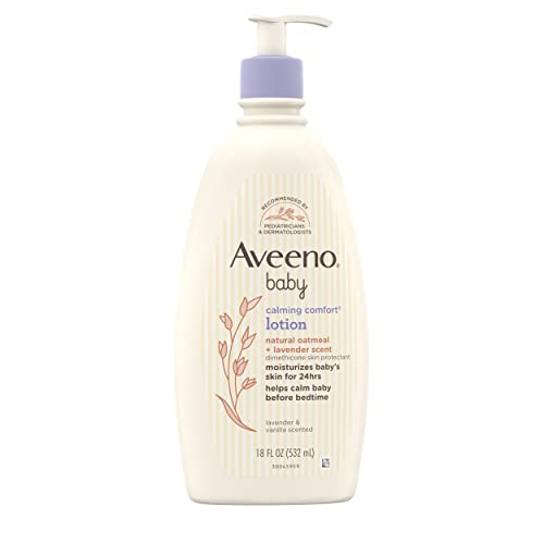 Aveeno Baby Calming Comfort Moisturizing Lotion with Relaxing Lavender & Vanilla Scents, Non-Greasy Body Lotion with Natural Oatmeal & Dimethicone, Paraben- & Phthalate-Free, 18 fl. Oz