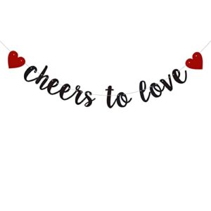 cheers to love banner, pre-strung, no assembly required, black paper glitter party decorations for bachelorette / engagement / wedding / anniversary party supplies, letters black,abcpartyland