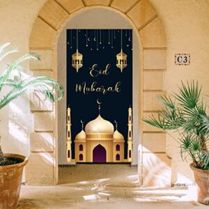 kymy eid mubarak door cover with 70.8x35.4 inch,eid mubarak backdrop,muslim islamic ramadan door banner sign for eid mubuark party home decoration