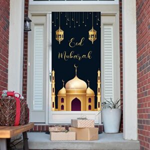 KYMY Eid Mubarak Door Cover with 70.8X35.4 inch,Eid Mubarak Backdrop,Muslim Islamic Ramadan Door Banner Sign for Eid Mubuark Party Home Decoration