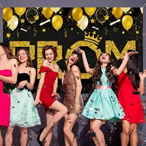 Prom Banner Prom Photo Banner Graduation Prom 2023 Party Decorations Supplies Photo Backdrop Gold and Black Large Congrats Banner for Graduation Prom Banner Hanging