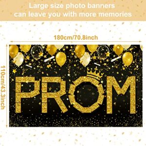 Prom Banner Prom Photo Banner Graduation Prom 2023 Party Decorations Supplies Photo Backdrop Gold and Black Large Congrats Banner for Graduation Prom Banner Hanging