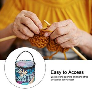 HEEPDD Yarn Storage Tote, Yarn Ball Needle Sundries Finishing Storage Tool Household Leaf Pattern Oxford Cloth Bucket Storage Tote Bag for Yarn Storage(Small Drum)