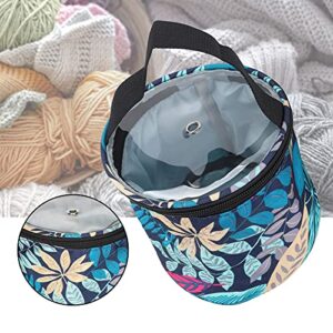 HEEPDD Yarn Storage Tote, Yarn Ball Needle Sundries Finishing Storage Tool Household Leaf Pattern Oxford Cloth Bucket Storage Tote Bag for Yarn Storage(Small Drum)