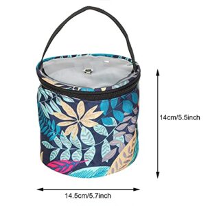 HEEPDD Yarn Storage Tote, Yarn Ball Needle Sundries Finishing Storage Tool Household Leaf Pattern Oxford Cloth Bucket Storage Tote Bag for Yarn Storage(Small Drum)