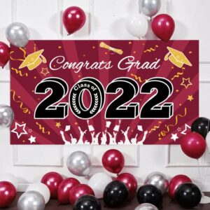 bunny chorus graduation banner, extra large 71″ x 40″ maroon photo backdrop, class of 2022 graduation party supplies, congrats grad banner, graduation party decorations 2022