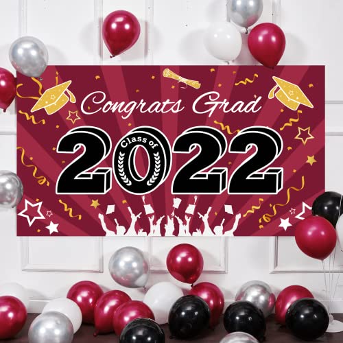 Bunny Chorus Graduation Banner, Extra Large 71" x 40" Maroon Photo Backdrop, Class of 2022 Graduation Party Supplies, Congrats Grad Banner, Graduation Party Decorations 2022