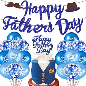 father’s day decorations blue glitter happy father’s day banner cake topper blue father’s day balloons photo booth backdrop bunting banner sign decor