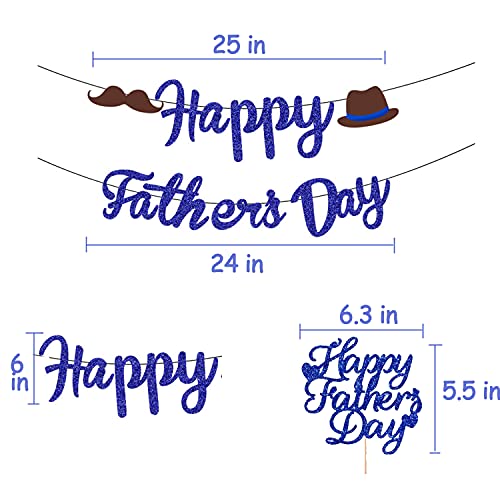 Father's Day Decorations Blue Glitter Happy Father's Day Banner Cake Topper Blue Father's Day Balloons Photo Booth Backdrop Bunting Banner Sign Decor