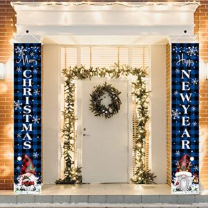 TREWAVE Outdoor Christmas Decorations Banner Xmas Porch Sign - Extra Large Size 71"x12.5" Rustic Buffalo Plaid Christmas Banner for Indoor Outside Front Door Home Wall Party Farmhouse Decor