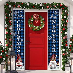 trewave outdoor christmas decorations banner xmas porch sign – extra large size 71″x12.5″ rustic buffalo plaid christmas banner for indoor outside front door home wall party farmhouse decor