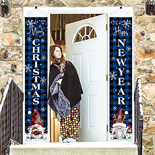TREWAVE Outdoor Christmas Decorations Banner Xmas Porch Sign - Extra Large Size 71"x12.5" Rustic Buffalo Plaid Christmas Banner for Indoor Outside Front Door Home Wall Party Farmhouse Decor