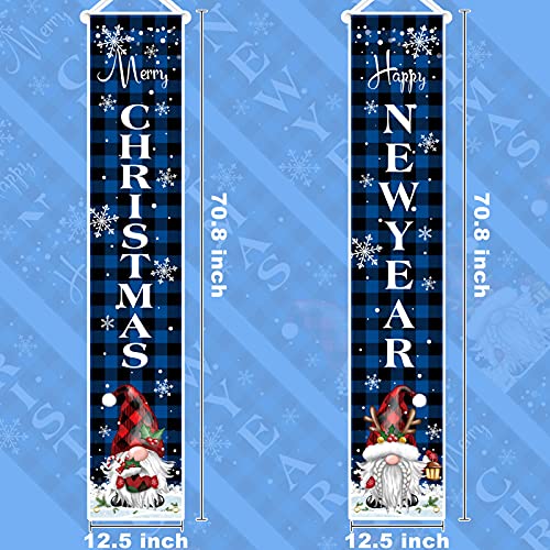 TREWAVE Outdoor Christmas Decorations Banner Xmas Porch Sign - Extra Large Size 71"x12.5" Rustic Buffalo Plaid Christmas Banner for Indoor Outside Front Door Home Wall Party Farmhouse Decor