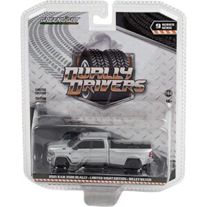 Greenlight 46090-F Dually Drivers Series 9 - 2021 Ram 3500 Dually - Limited Night Edition - Billet Silver 1:64 Scale