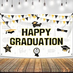 happy graduation banner 2023 – 72×44 inch, class of 2023 decorations | happy graduation sign for black and white graduation party decorations 2023 | graduation backdrop for graduation decorations 2023