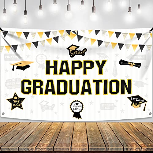 Happy Graduation Banner 2023 - 72x44 Inch, Class of 2023 Decorations | Happy Graduation Sign for Black and White Graduation Party Decorations 2023 | Graduation Backdrop for Graduation Decorations 2023