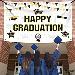 Happy Graduation Banner 2023 - 72x44 Inch, Class of 2023 Decorations | Happy Graduation Sign for Black and White Graduation Party Decorations 2023 | Graduation Backdrop for Graduation Decorations 2023