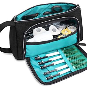 JEMIA Multi Compartments Collection 3 Independent Zipper Compartments with Handle Strap Pencil Case (Black, Polyester)