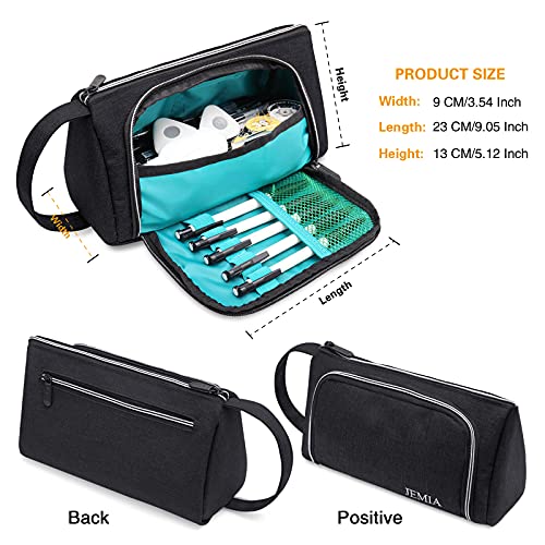 JEMIA Multi Compartments Collection 3 Independent Zipper Compartments with Handle Strap Pencil Case (Black, Polyester)