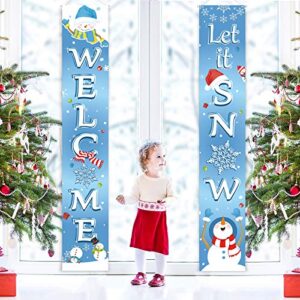 Christmas Decoration Set Christmas Porch Sign Welcome Merry Christmas Banner Christmas Hanging Garland for Frozen Winter Wonderland Party Decoration Xmas Winter Snow Party (Light Blue)