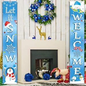 Christmas Decoration Set Christmas Porch Sign Welcome Merry Christmas Banner Christmas Hanging Garland for Frozen Winter Wonderland Party Decoration Xmas Winter Snow Party (Light Blue)