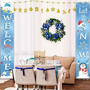 Christmas Decoration Set Christmas Porch Sign Welcome Merry Christmas Banner Christmas Hanging Garland for Frozen Winter Wonderland Party Decoration Xmas Winter Snow Party (Light Blue)