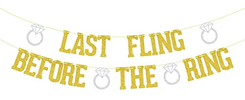 Last Fling Before The Ring Banner Gold & Silver Glitter, Bachelorette Party Decoration Banners, Bachelorette Sign Bachelorette Party Photo Props