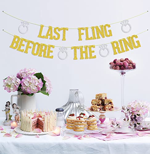 Last Fling Before The Ring Banner Gold & Silver Glitter, Bachelorette Party Decoration Banners, Bachelorette Sign Bachelorette Party Photo Props