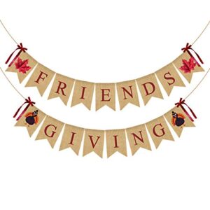 Friendsgiving Banner Decorations,2 Pack Thanksgiving Decor Maple Leaves Turkey for Thanksgiving Party Home,Table,Fireplace,Office,etc.