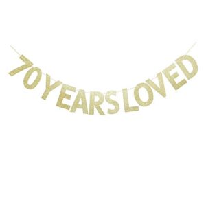 70 years loved gold glitter banner for 70th birthday/wedding anniversary party sign photo props