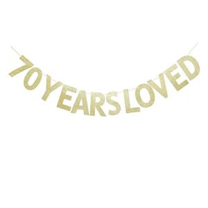 70 Years Loved Gold Glitter Banner for 70th Birthday/Wedding Anniversary Party Sign Photo Props