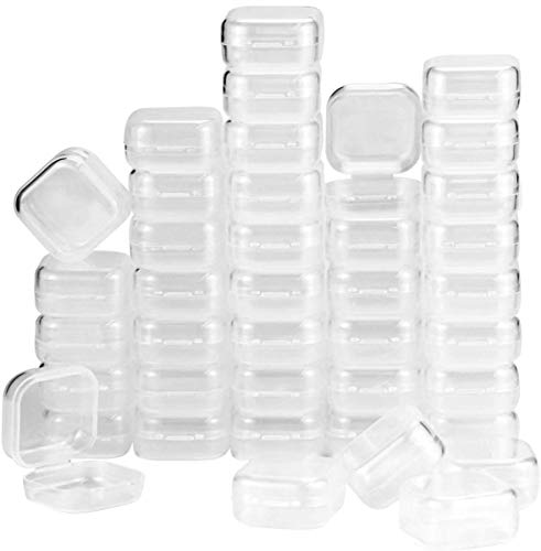 UPlama 40Pack Square Mini Clear Plastic Bead Storage Containers Box With Hinged Lid, Small Box Jewelry Earplugs Storage Box For Items,Earplugs,Pills,Tiny Bead,Jewerlry Findings(1.38x1.38x0.7Inch)