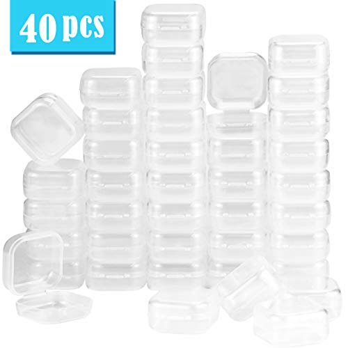 UPlama 40Pack Square Mini Clear Plastic Bead Storage Containers Box With Hinged Lid, Small Box Jewelry Earplugs Storage Box For Items,Earplugs,Pills,Tiny Bead,Jewerlry Findings(1.38x1.38x0.7Inch)