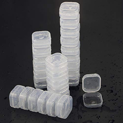 UPlama 40Pack Square Mini Clear Plastic Bead Storage Containers Box With Hinged Lid, Small Box Jewelry Earplugs Storage Box For Items,Earplugs,Pills,Tiny Bead,Jewerlry Findings(1.38x1.38x0.7Inch)