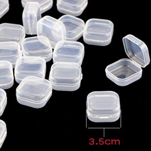 UPlama 40Pack Square Mini Clear Plastic Bead Storage Containers Box With Hinged Lid, Small Box Jewelry Earplugs Storage Box For Items,Earplugs,Pills,Tiny Bead,Jewerlry Findings(1.38x1.38x0.7Inch)