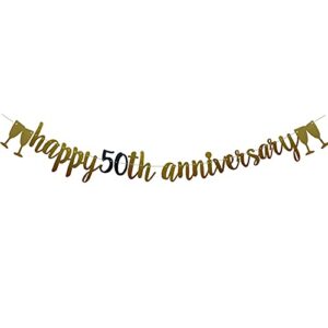 happy 50th anniversary banner,pre-strung, gold and black glitter paper party decorations for 50th wedding anniversary party supplies letters black and gold betteryanzi