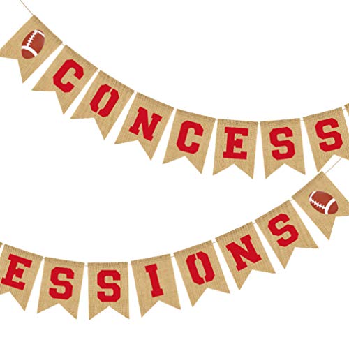 Amosfun Concessions Banner Burlap Line Bunting Garland Rustic Fiesta Stand Sign for Sports Theme Rugby Football Party Birthday Baby Shower Party