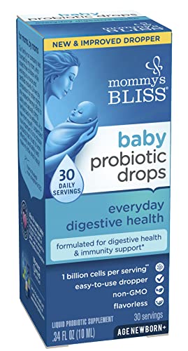 Mommy's Bliss Baby Probiotic Drops Everyday - Gas, Constipation, Colic Symptom Relief - Newborns & Up - Natural, Flavorless, 0.34 Fl Oz