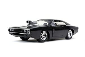 jada toys fast & furious 1:24 dom’s 1970 dodge charger r/t die-cast car bare metal, toys for kids and adults, black