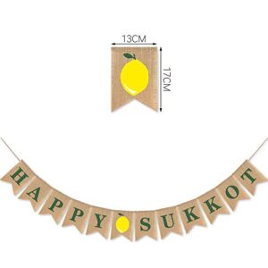 SWYOUN Burlap Happy Sukkot Banner Sukkah Jewish Holiday Party Supplies Garland Decoration