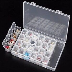 28 slots grids diamond painting boxes plastic organizer, 5d diamond embroidery accessories containers for art craft, nail diamonds, bead, seed storage clear