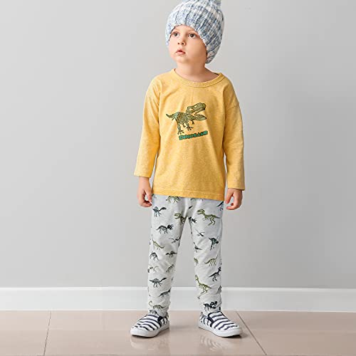 WAWSAM Dinosaur Boy Pants - Dino Jogger Sweatpants Cotton Pull on Pants for Toddler Boys Dinosaur Jogger Athletic Trousers Gray Loose Baby Elastic Waist Bottoms