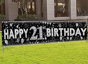 21st birthday decorations yard sign banner black sliver large indoor outdoor happy birthday banner for finally legal men or women party supplies