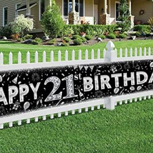 21st Birthday Decorations Yard Sign Banner Black Sliver Large Indoor Outdoor Happy Birthday Banner for Finally Legal Men Or Women Party Supplies