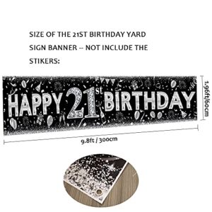 21st Birthday Decorations Yard Sign Banner Black Sliver Large Indoor Outdoor Happy Birthday Banner for Finally Legal Men Or Women Party Supplies