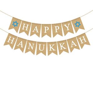 rainlemon jute burlap happy hanukkah banner rustic chanukah holiday mantel fireplace garland decoration supply