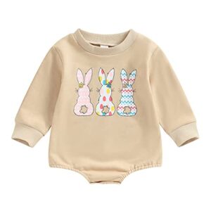 infant baby girl boy easter outfit romper sweatshirt bunny long sleeve bodysuit pullover tops shirts easter clothes (apricot, 12-18 months)