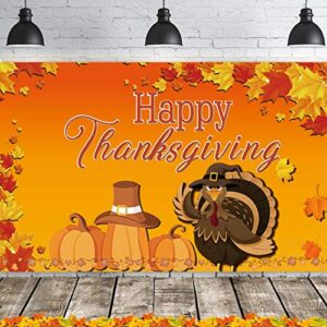 fecedy happy thanksgiving hanging extra large fabric sign poster background banner with pumpkin maple leaves turkey pattern for thanksgiving day autumn harvest decorations 43.3″x70.8″
