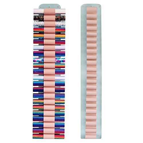 OyeArts Vinyl Storage Organizer, Vinyl Roll Holder for Craft Room Organizers and Storage with 22 Vinyl Rolls, Wall Mount/Over The Door Adjustable Roll Keeper(Pink)